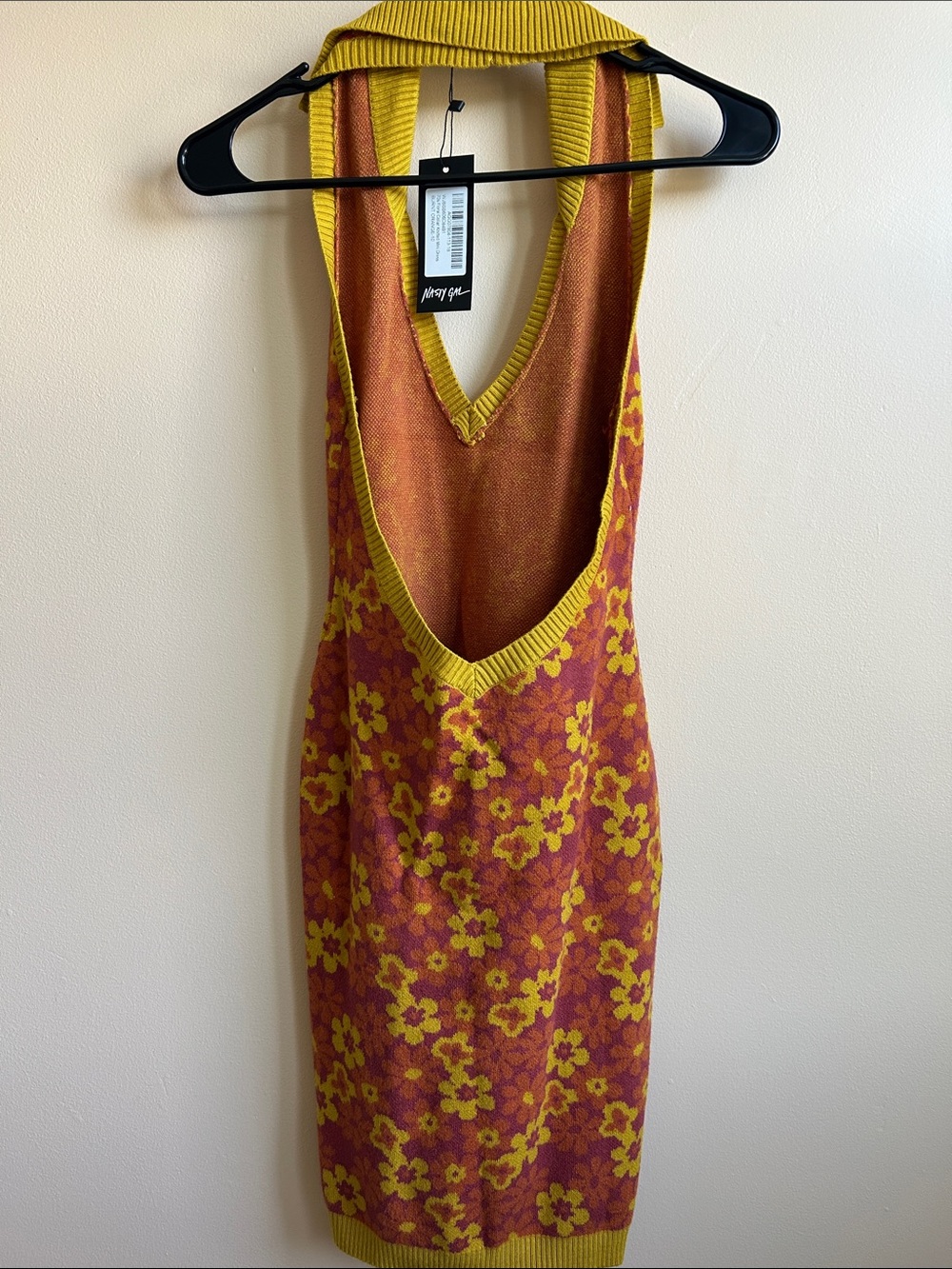 Nasty Gal Pink and Yellow Floral Halter Knit Dress - Picture 4 of 6